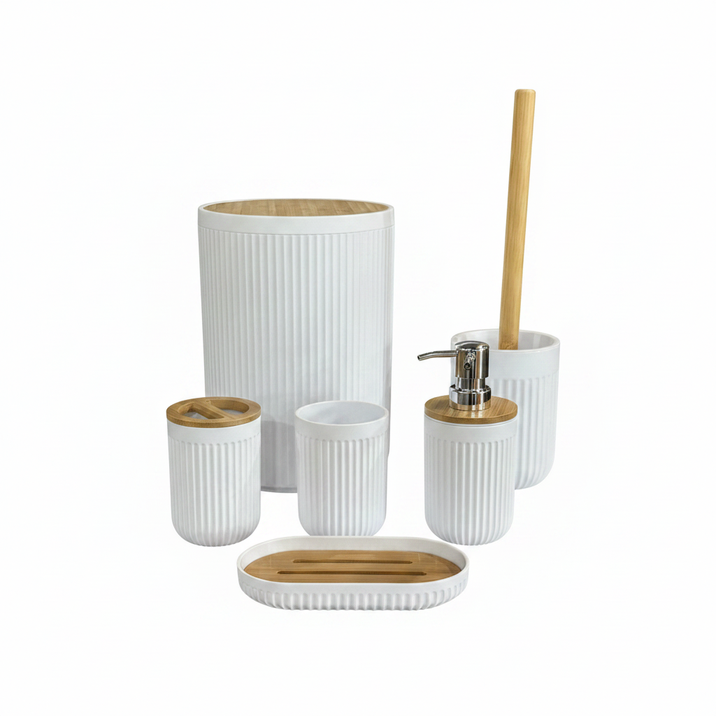 White Ribbed Bamboo Set - Detailed White Background