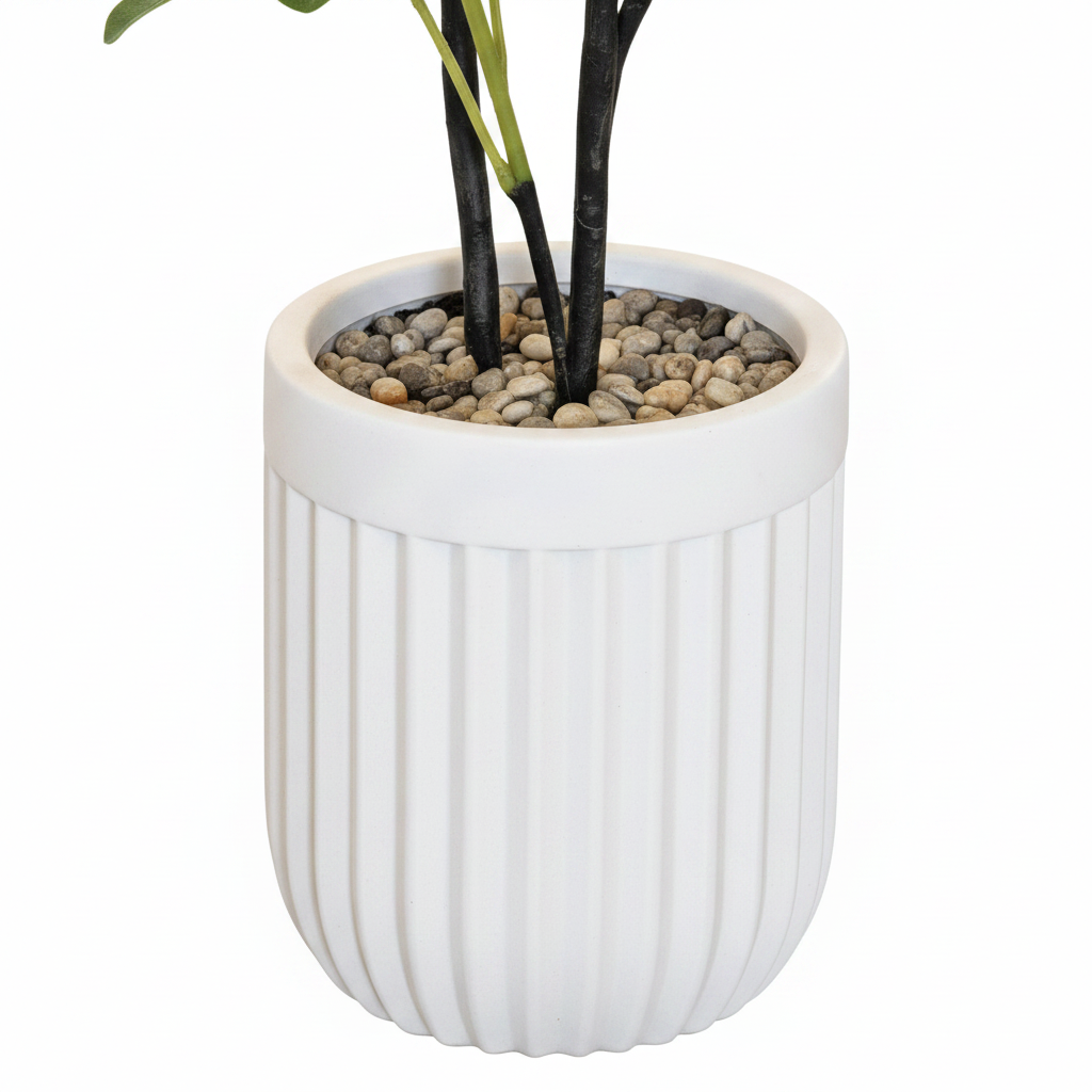 White Ribbed Pot Close-up