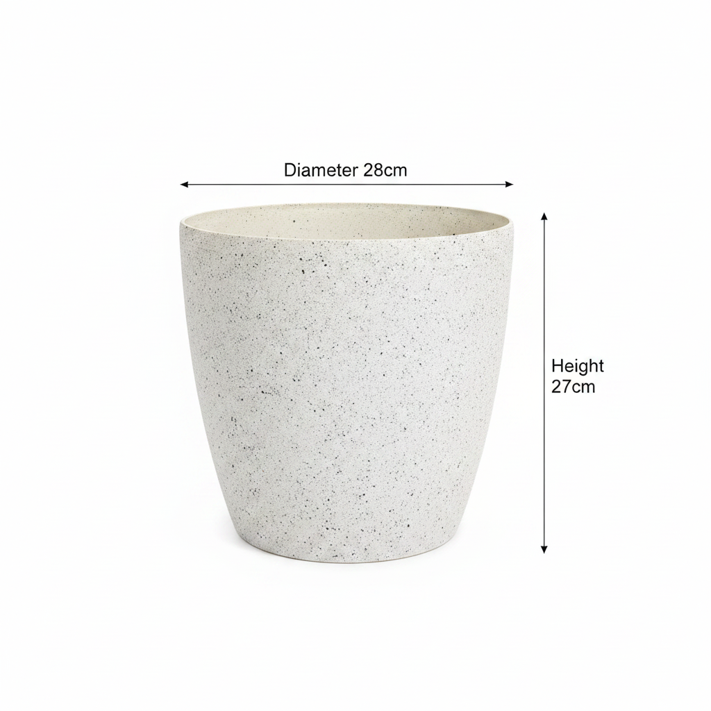 White Speckled Pot with Dimensions