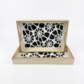 Wood Floral Cutout Tray Set with Rope Handles