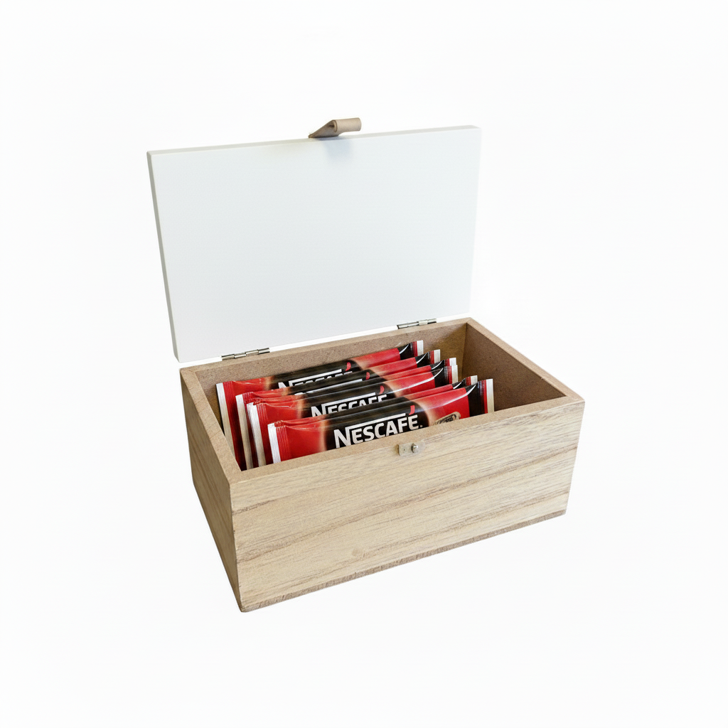 Wooden Box with Nescafe Sticks
