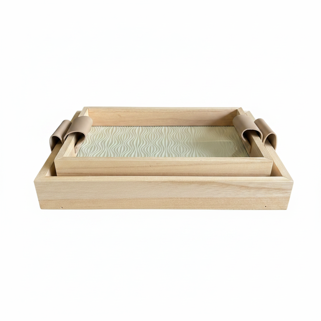 Wooden Serving Trays with Leather Handles