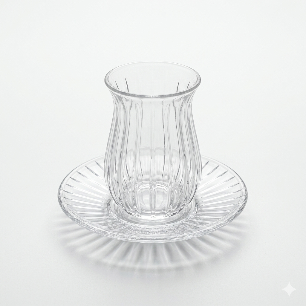 Crystal Glass Tea Cup & Saucer Set 140ml - Set of 6