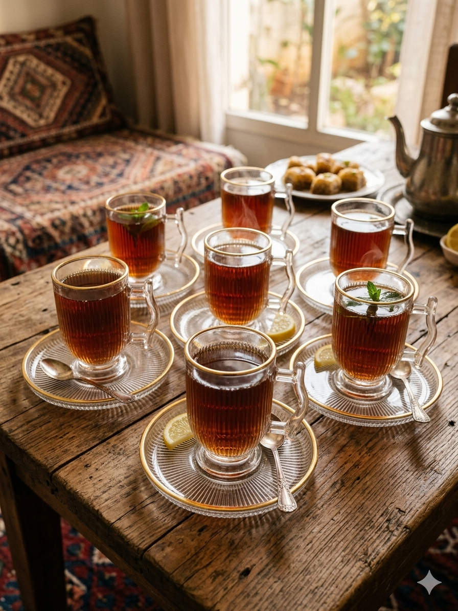 Glass Tea Cup Set with Saucers - 6 Pieces
