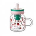 Floral Glass Mug with Straw & Lid