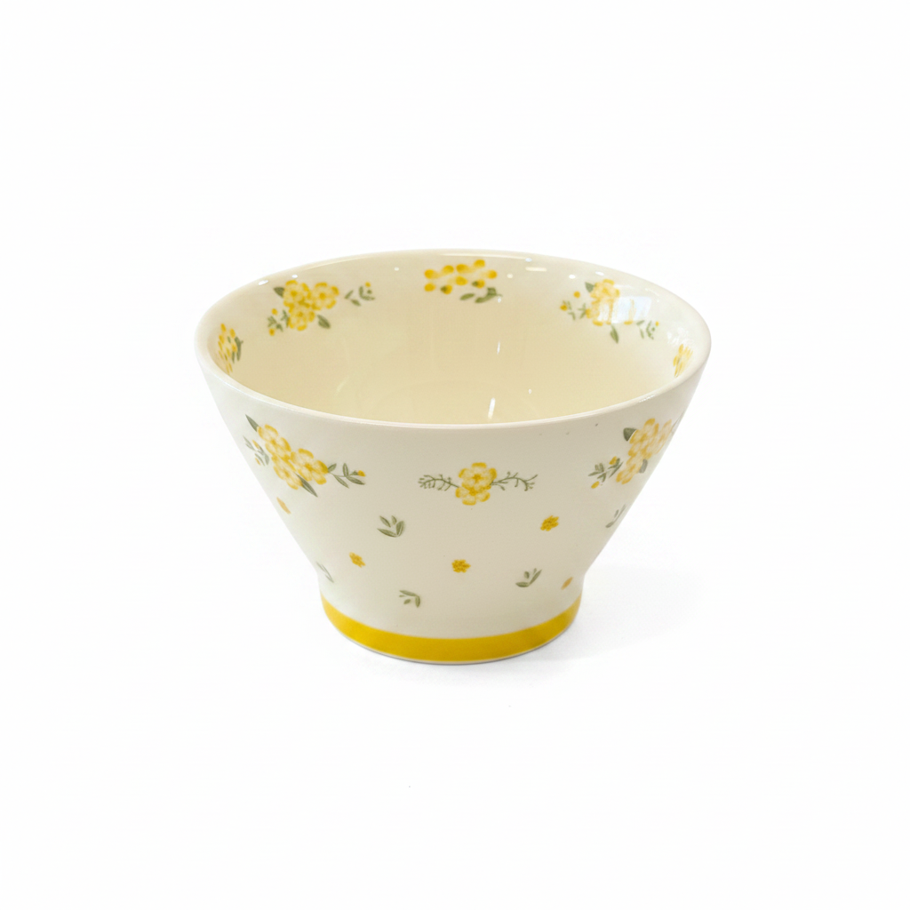 Yellow Floral Conical Bowl