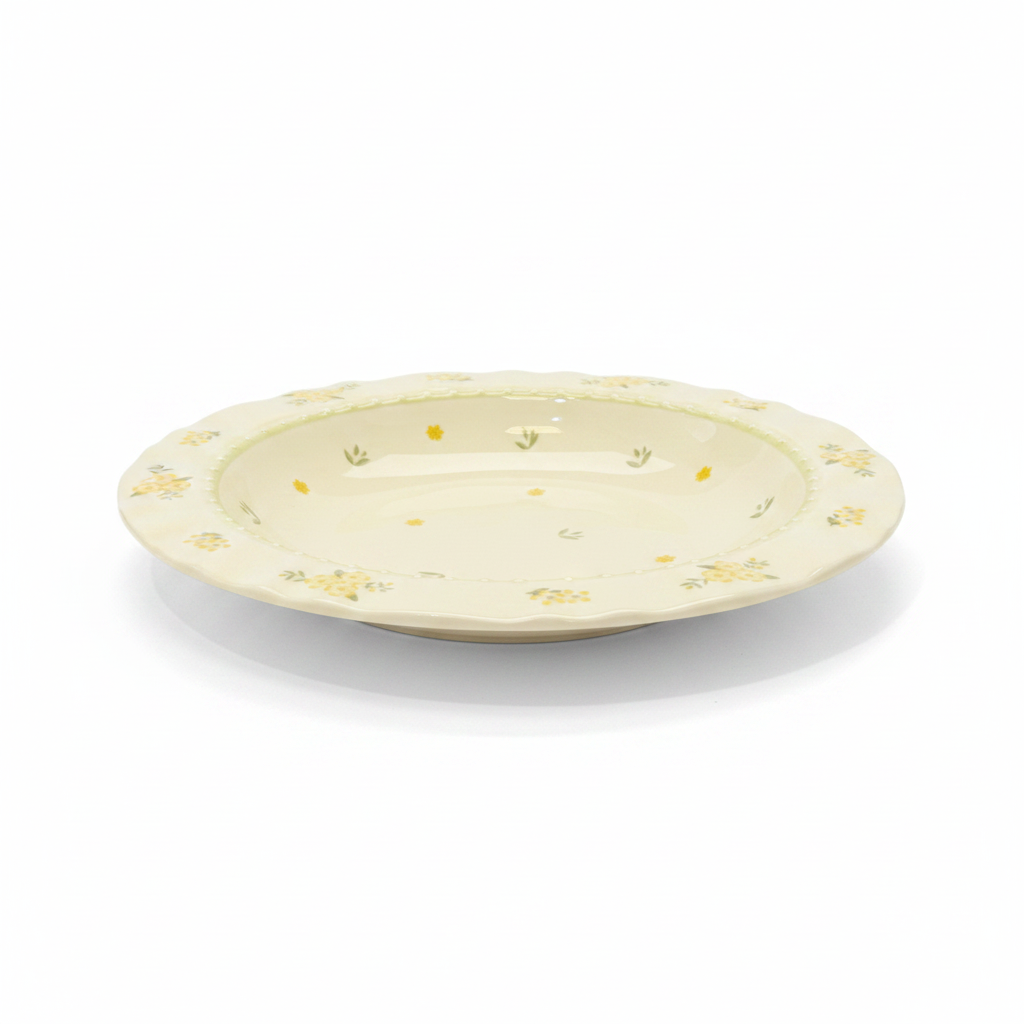 Yellow Floral Deep Plate - Side View