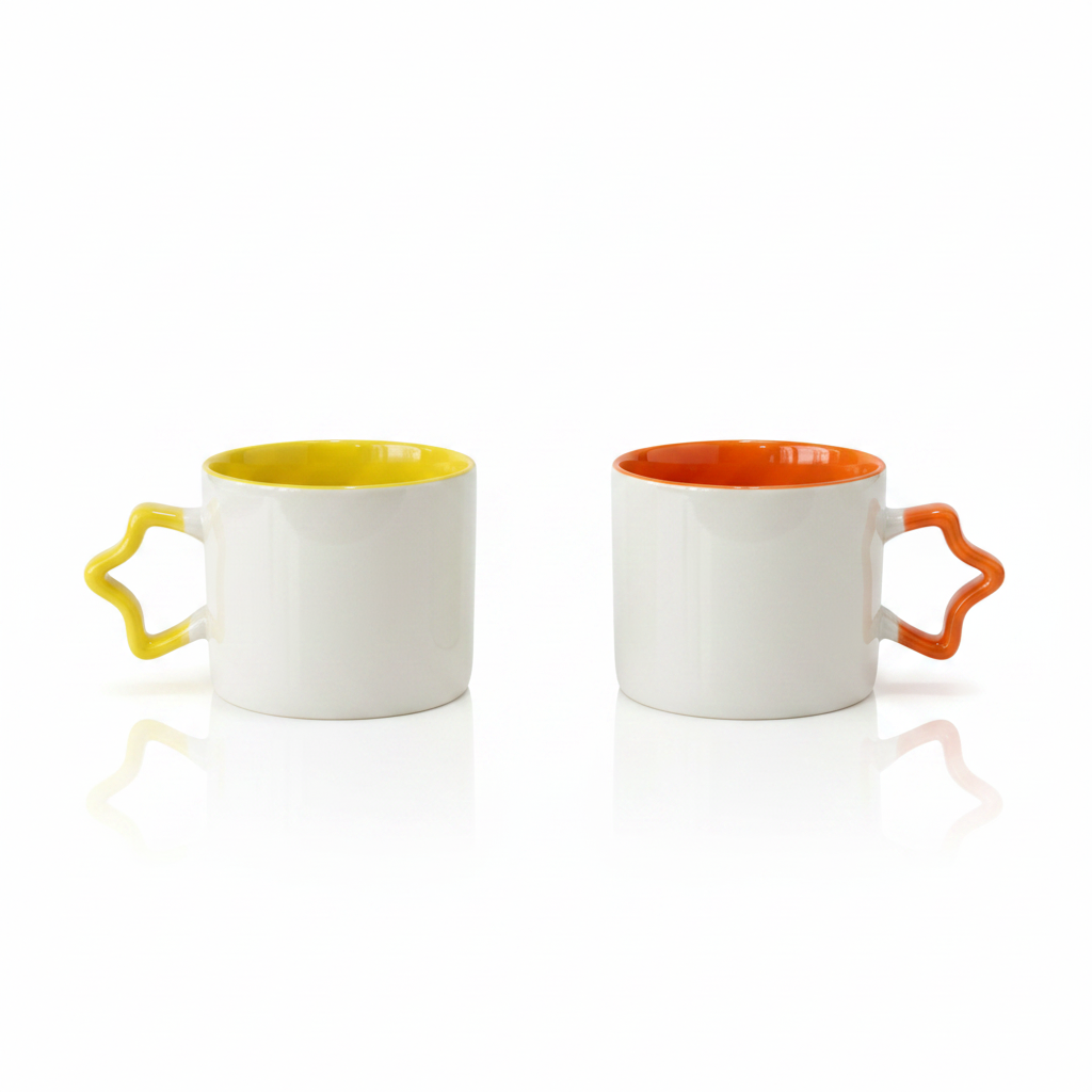 Yellow & Orange Star Handle Mugs Together