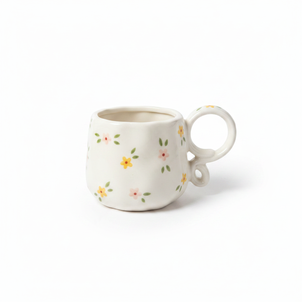 Yellow Pink Flower Ceramic Mug