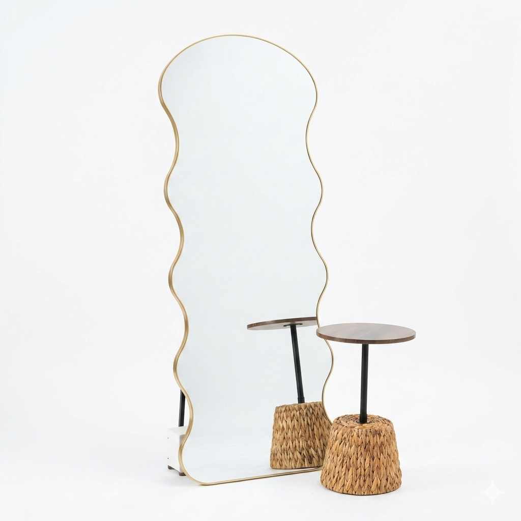 Wavy Floor Mirror with Iron Stand 160x60cm