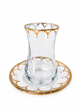 Turkish Tea Glass Set - 6 Pieces with Gold Saucers
