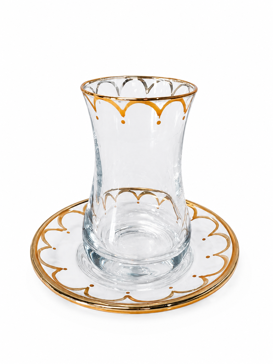 Turkish Tea Glass Set - 6 Pieces with Gold Saucers