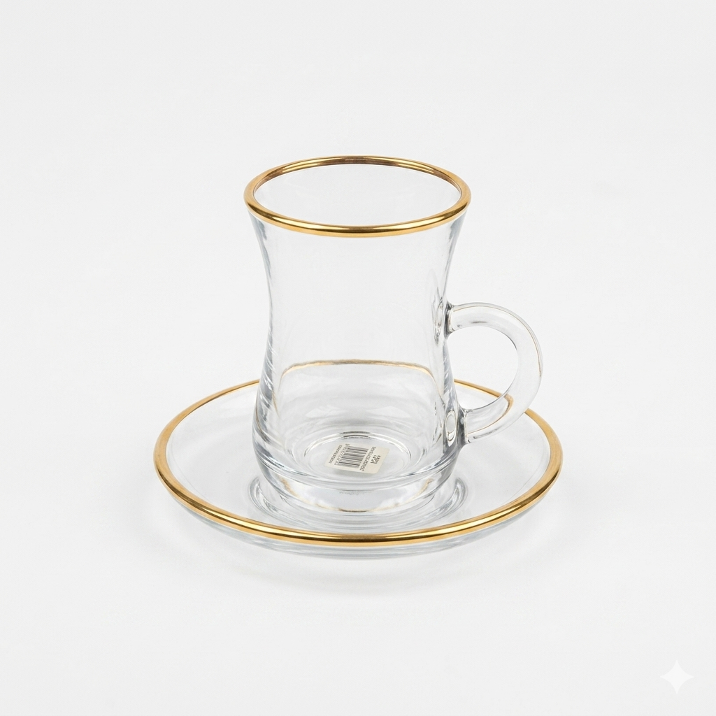 Half Dozen Tea Glass Set with Gold Rim