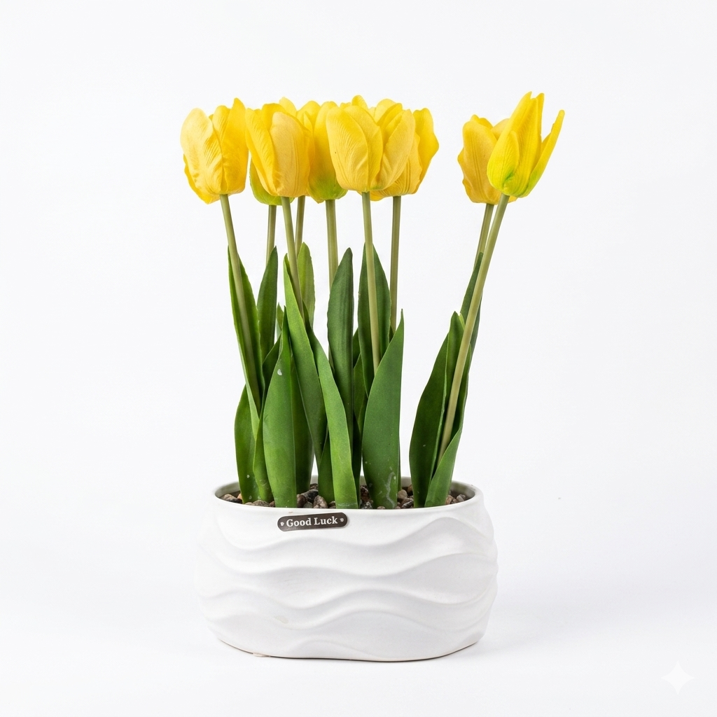 Artificial Yellow Tulip Pot 40cm