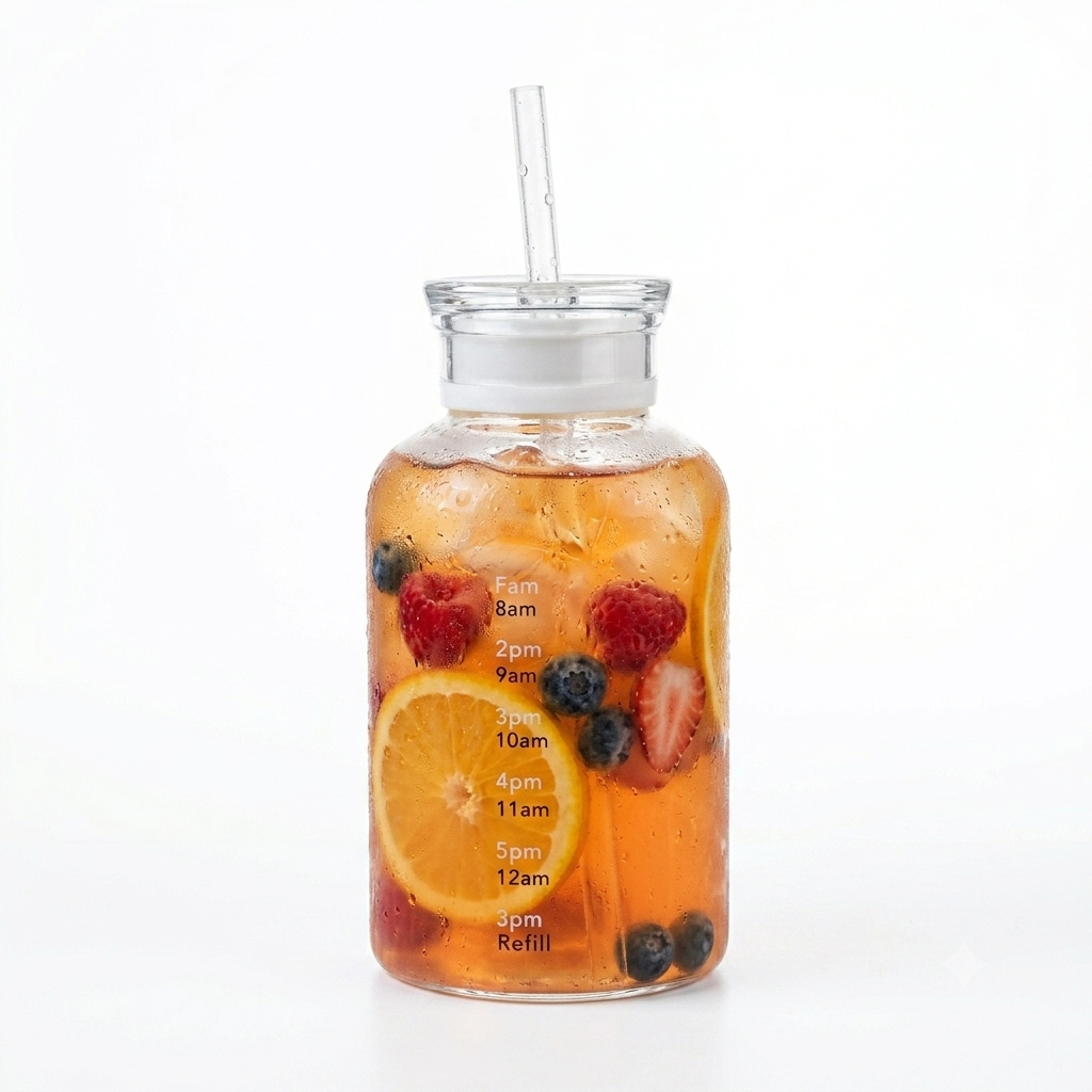 Glass Water Tracker Bottle with Straw 450ml