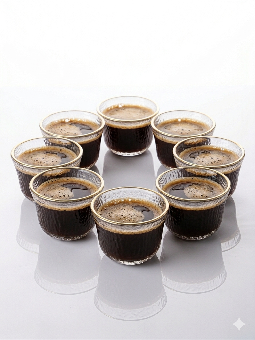 Glass Espresso Cups Set - 8 Pieces with Gold Rim